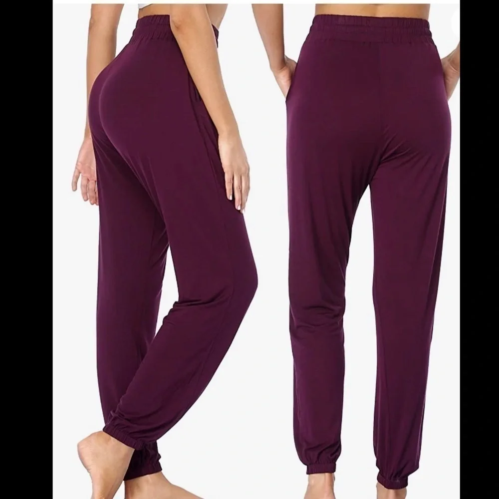 Maroon yoga lounge pants soft material - Picture 2 of 5